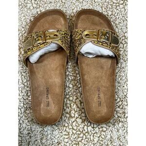 Call It Spring Schenkman Sandals Women’s Size 8 Gold Metallic Glitter Slide Buck